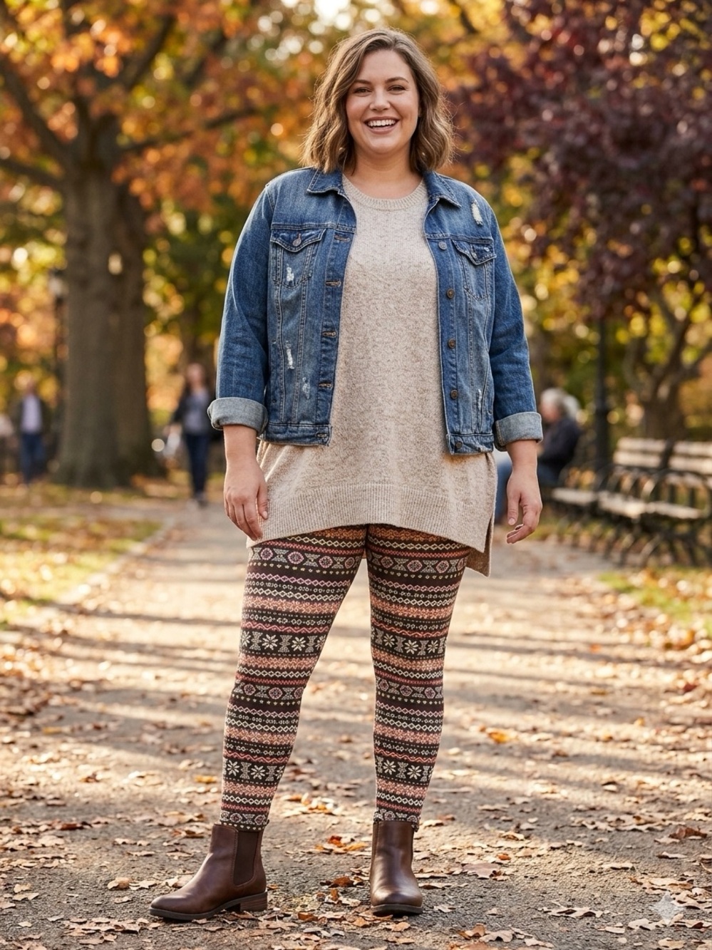 Cozy Fair Isle Plus-Size Leggings - Brown Pattern